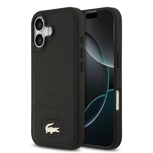 Apple iPhone 17 Kılıf Lacoste Orjinal Lisanslı M-safe Şarj Özellikli PU Deri Tasarımlı Metal Logolu Kapak Siyah
