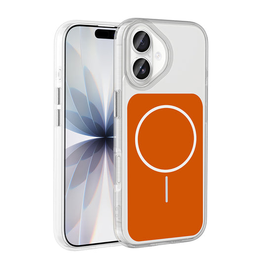 Apple iPhone 17 Kılıf M-Safe Şarj Özellikli Metal Buton Tasarımlı Zore İkonik Sert Silikon Kapak Turuncu