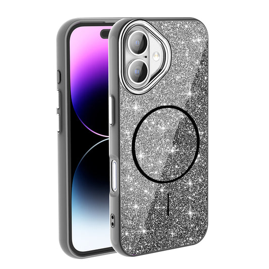 Apple iPhone 17 Kılıf M-safe Şarj Özellikli Parlayan Simli Zore Okso Kapak Pembe