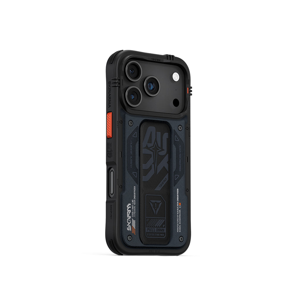 Apple iPhone 17 Pro Kılıf Desenli Airbag Tasarımlı Standlı Skinarma Aegis Kapak Gri