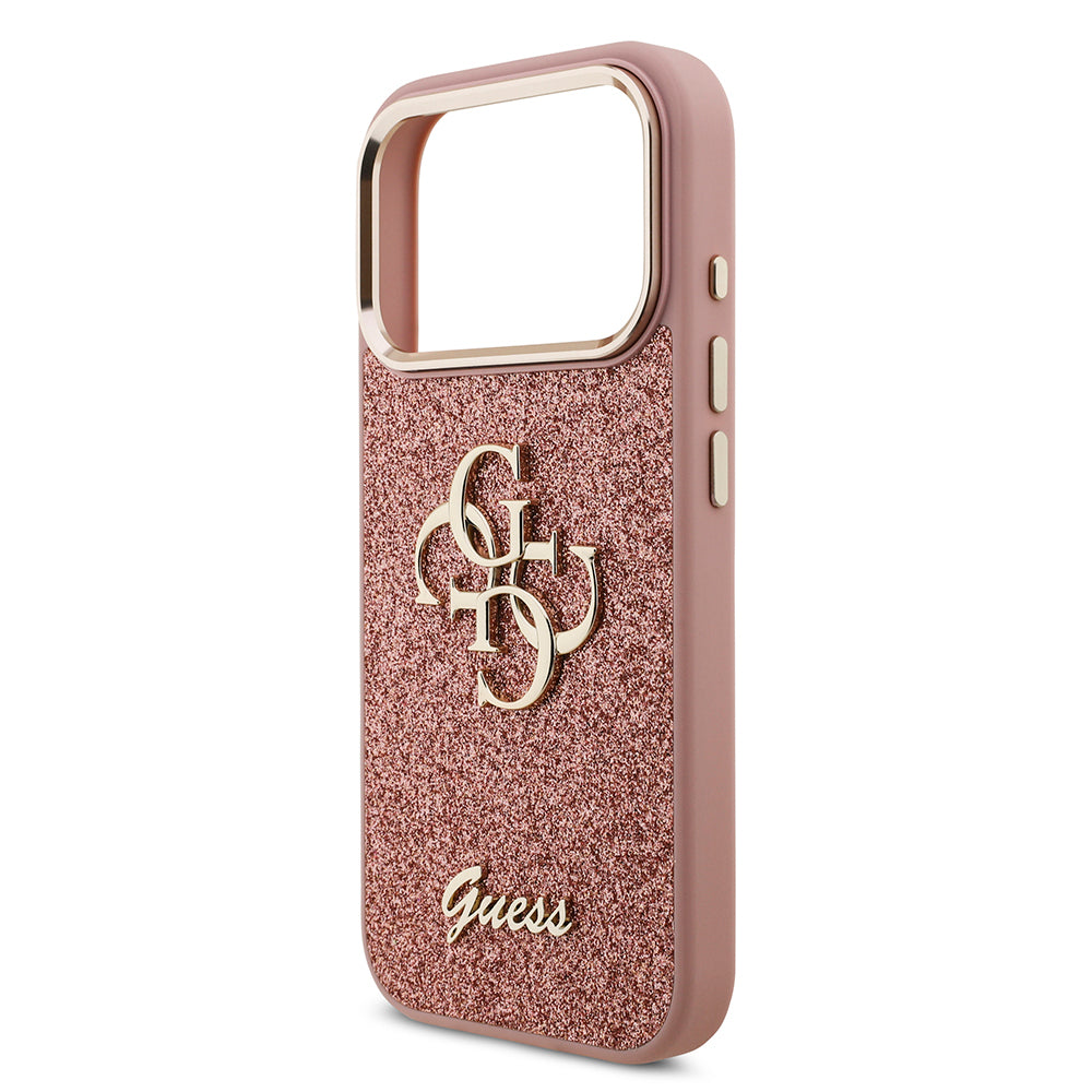 Apple iPhone 17 Pro Kılıf Guess Orjinal Lisanslı 4G Büyük Metal Kamera Çerçeveli ve Logolu Glitter Kapak Gold