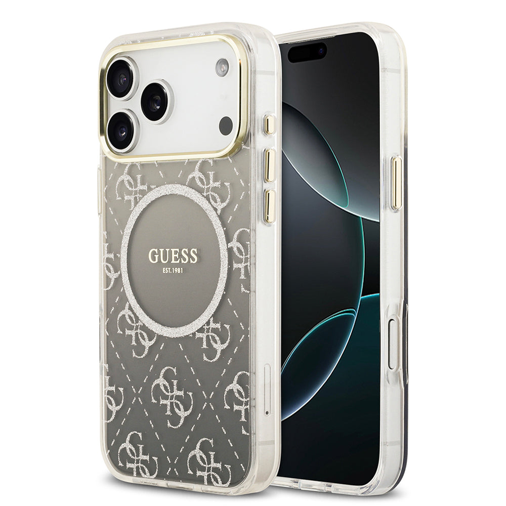 Apple iPhone 17 Pro Kılıf Guess Orjinal Lisanslı M-safe Şarj Özellikli 4G Desenli Simli Silikon Kapak