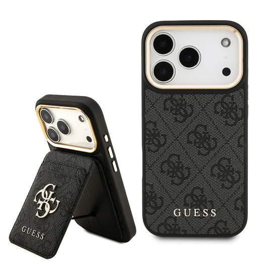 Apple iPhone 17 Pro Kılıf Guess Orjinal Lisanslı M-safe Şarj Özellikli 4G Metal Büyük Logolu Kartlıklı Kapak