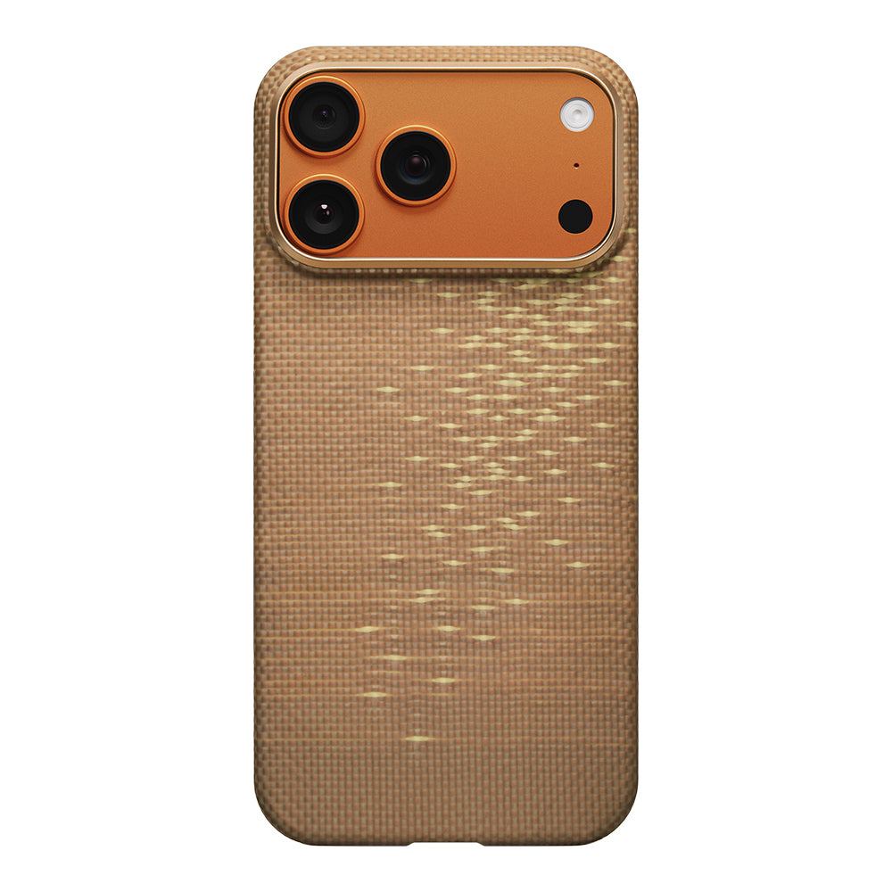 Apple iPhone 17 Pro Kılıf M-safe Şarj Özellikli Aramid Fiber Pitaka Glints of Gold Ultra Slim Serisi Kapak