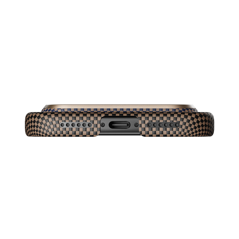Apple iPhone 17 Pro Kılıf M-safe Şarj Özellikli Aramid Fiber Pitaka Tactile Woven Sunset-Moonrise Serisi Kapak Mavi