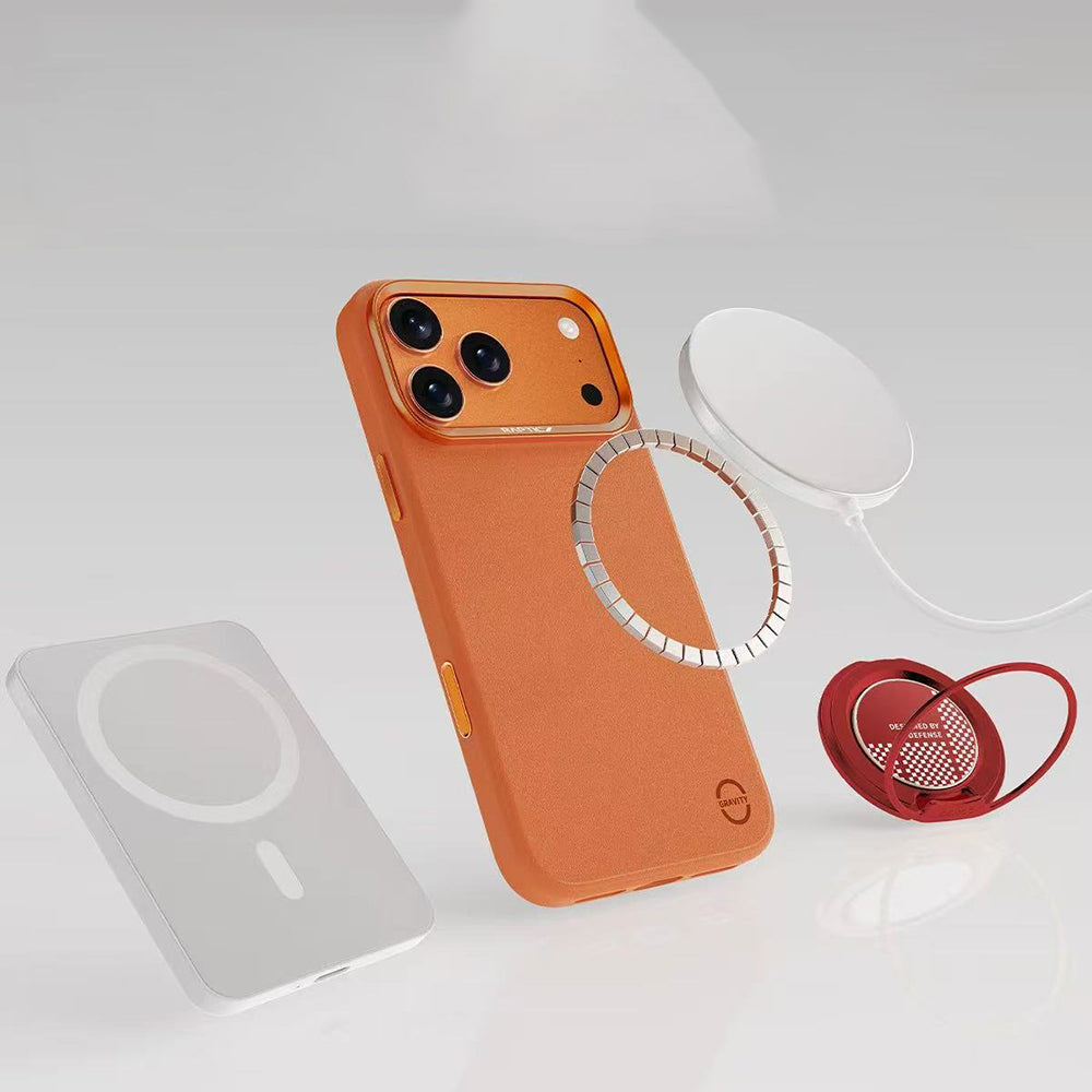 Apple iPhone 17 Pro Kılıf M-Safe Şarj Özellikli Polimerik Deri Raptic Urban Nano Kapak Turuncu