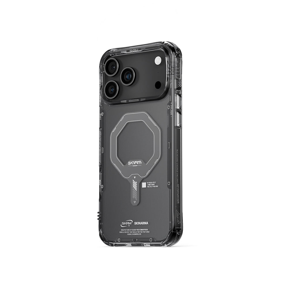 Apple iPhone 17 Pro Kılıf M-safe Şarj Özellikli Şeffaf Airbag Tasarımlı Skinarma Saido Mag-Charge Kapak Füme