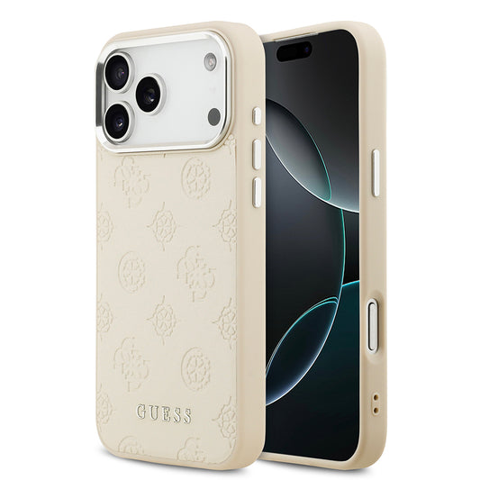 Apple iPhone 17 Pro Max Kılıf Guess Orjinal Lisanslı M-safe Şarj Özellikli Sıcak Baskılı Klasik Yazı Logolu PU Deri Peony Kapak