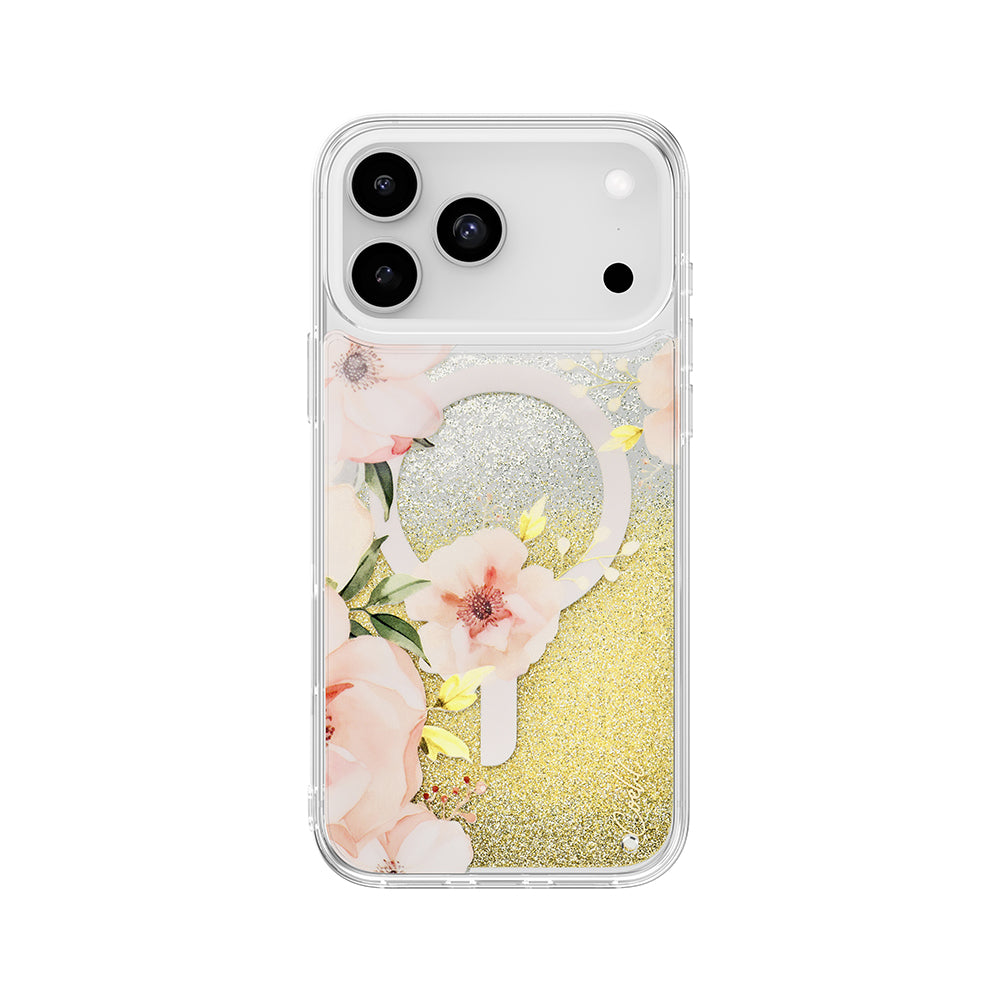 Apple iPhone 17 Pro Max Kılıf M-safe Şarj Özellikli Çiçek Desenli Simli Arka Yüzey Coehl Fleurette Kapak