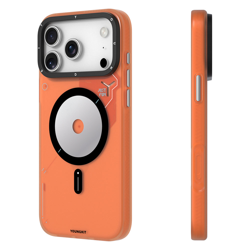Apple iPhone 17 Pro Max Kılıf M-safe Şarj Özellikli Disk Desenli Youngkit Disc Battle Kapak Turuncu
