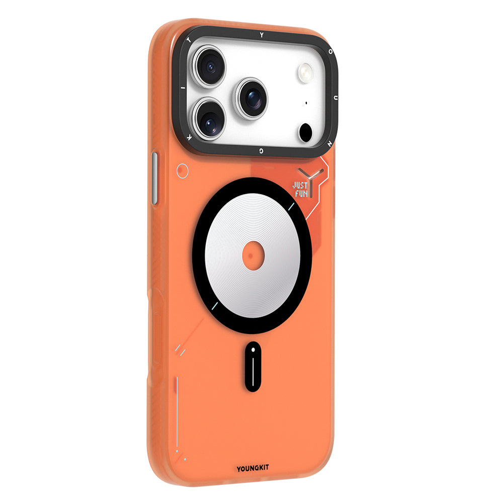 Apple iPhone 17 Pro Max Kılıf M-safe Şarj Özellikli Disk Desenli Youngkit Disc Battle Kapak Gri
