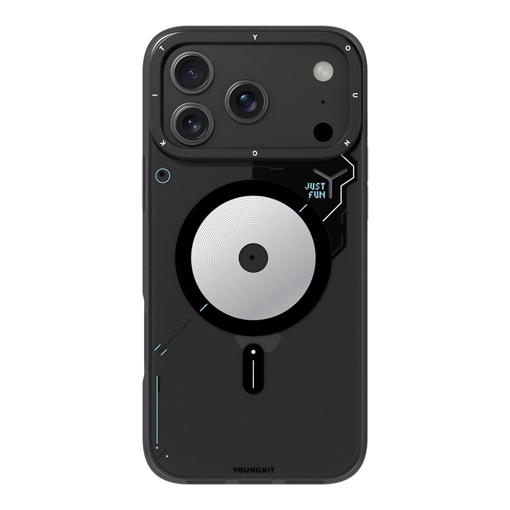 Apple iPhone 17 Pro Max Kılıf M-safe Şarj Özellikli Disk Desenli Youngkit Disc Battle Kapak Siyah