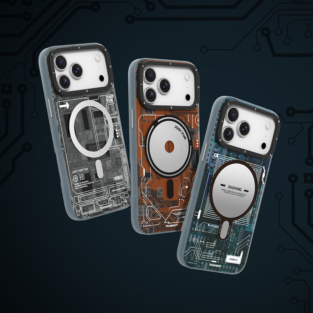 Apple iPhone 17 Pro Max Kılıf M-safe Şarj Özellikli Kamera Denetim Butonlu Youngkit Technology Serisi Kapak Mavi