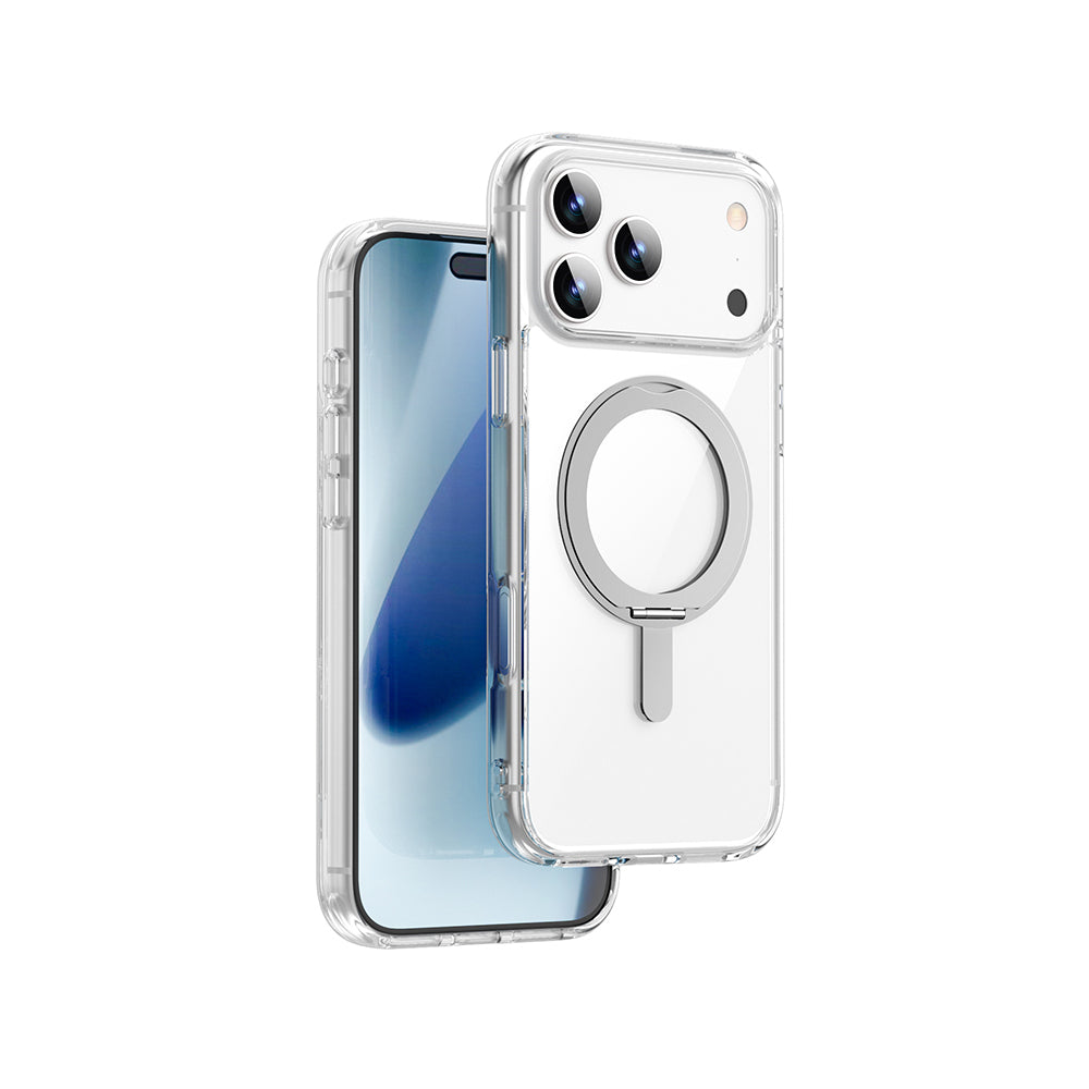 Apple iPhone 17 Pro Max Kılıf M-safe Şarj Özellikli Wiwu MCC-201 iShield Ultra Serisi Standlı Crystal Sert PC Kapak