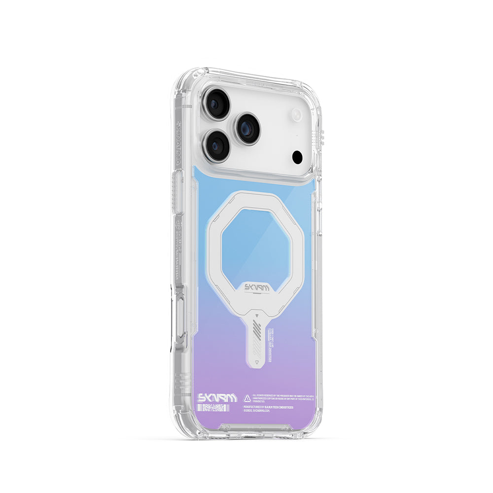 Apple iPhone 17 Pro Max Kılıf Skinarma M-Safe Şarj Özellikli IML Baskılı Holografik MYST Kapak Şeffaf