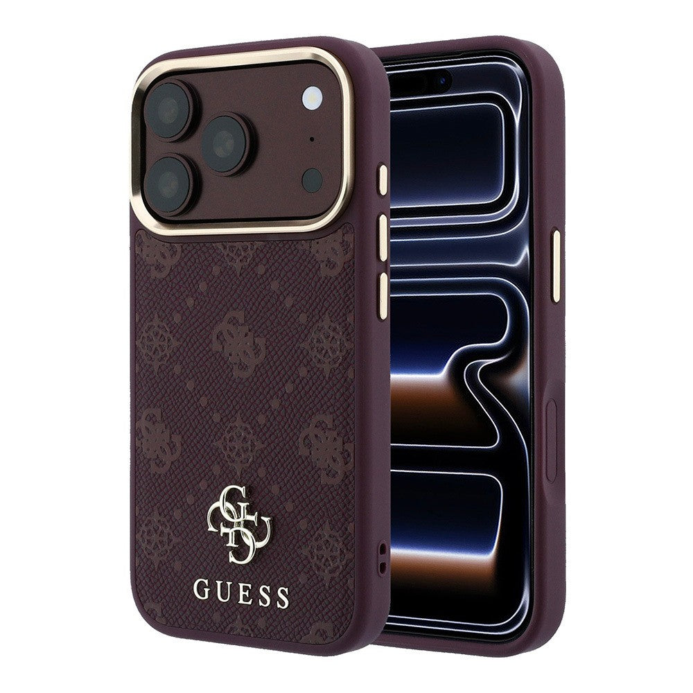 Apple iPhone 18 Pro Kılıf Guess Orjinal Lisanslı M-safe Şarj Özellikli Klasik Yazı ve 4G Logolu PU Deri Peony Kapak