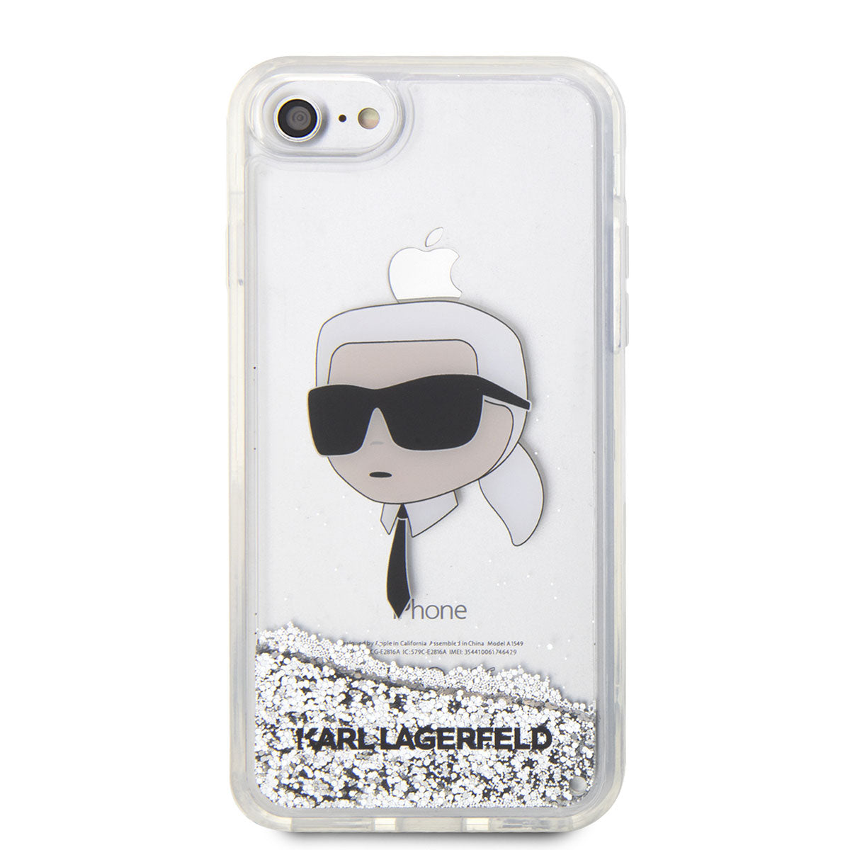 Apple iPhone 8 Kılıf Karl Lagerfeld Sıvılı Simli Karl Head Dizayn Kapak Pembe