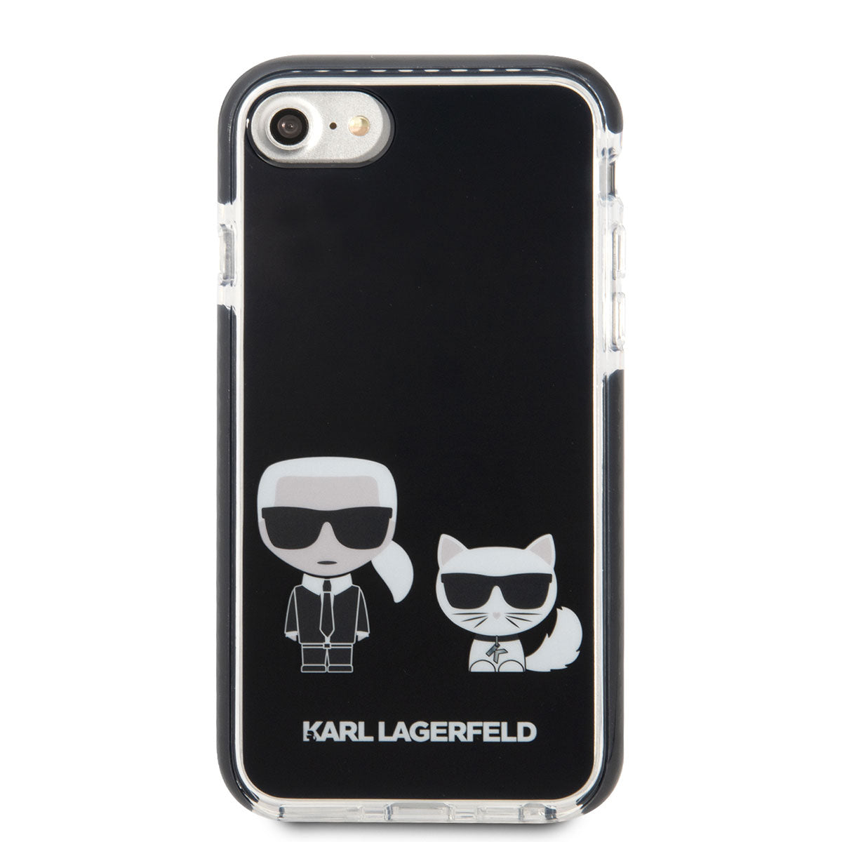 Apple iPhone SE 2020 Kılıf Karl Lagerfeld Kenarları Siyah Silikon K&C Dizayn Kapak Beyaz
