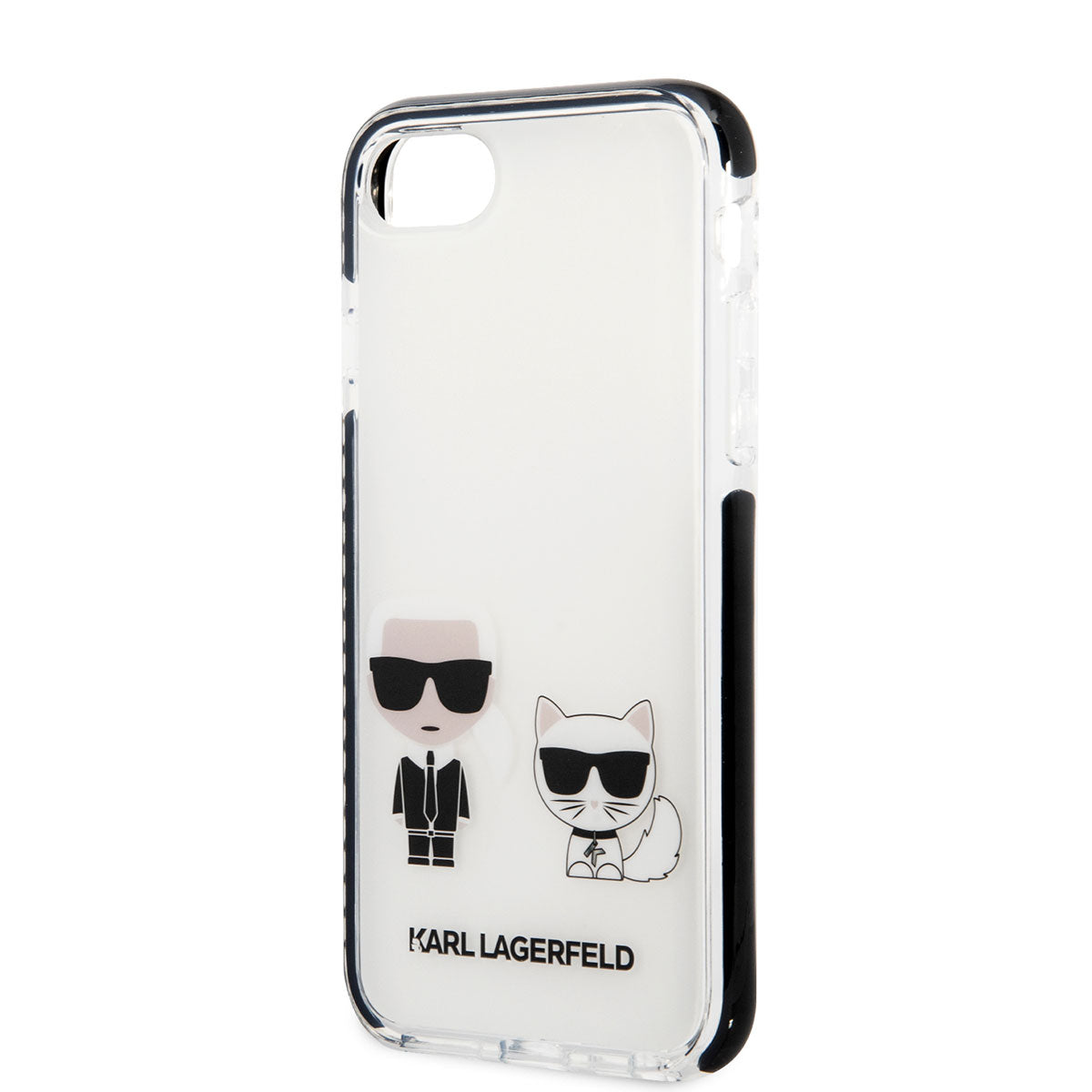 Apple iPhone SE 2020 Kılıf Karl Lagerfeld Kenarları Siyah Silikon K&C Dizayn Kapak Beyaz