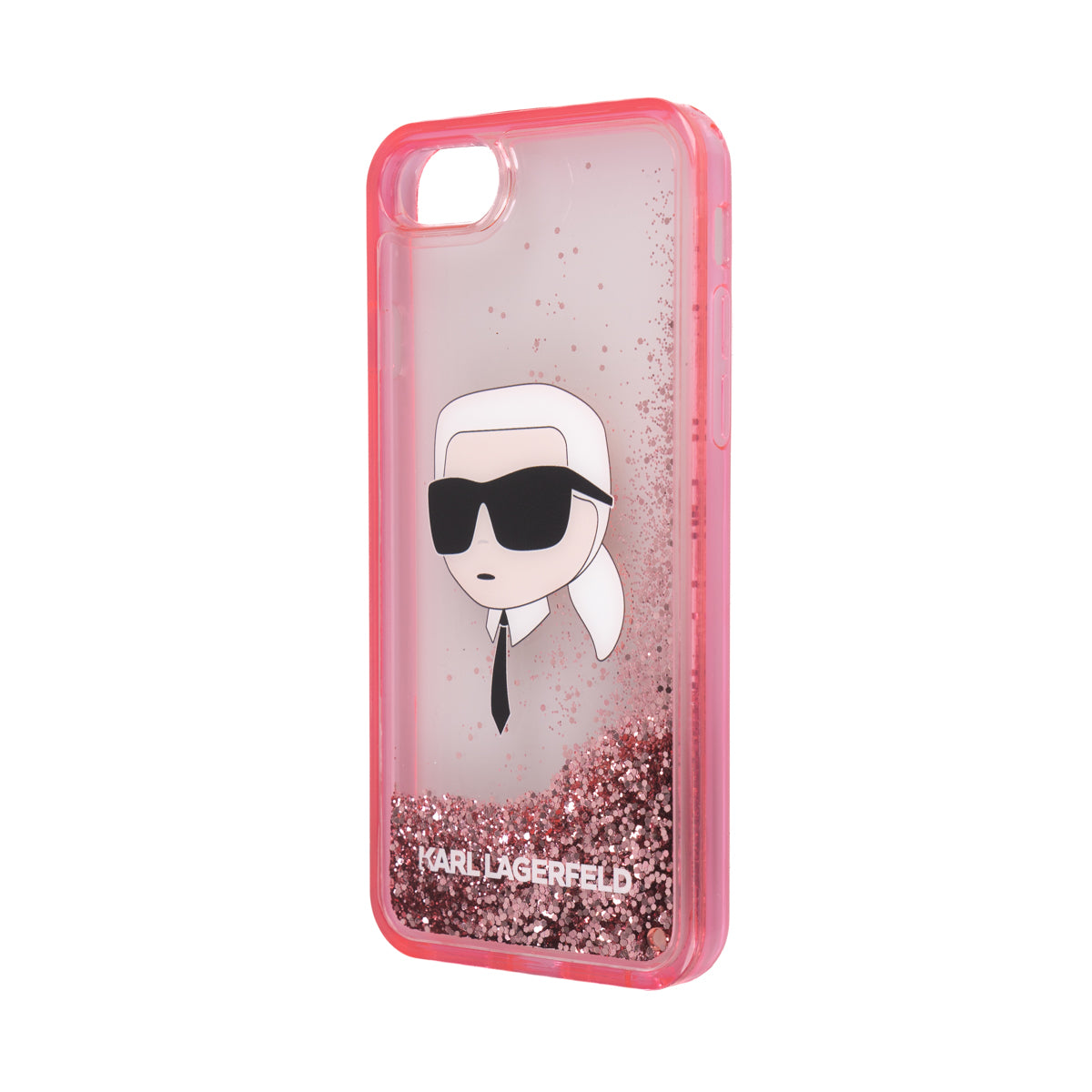 Apple iPhone SE 2020 Kılıf Karl Lagerfeld Sıvılı Simli Karl Head Dizayn Kapak Pembe