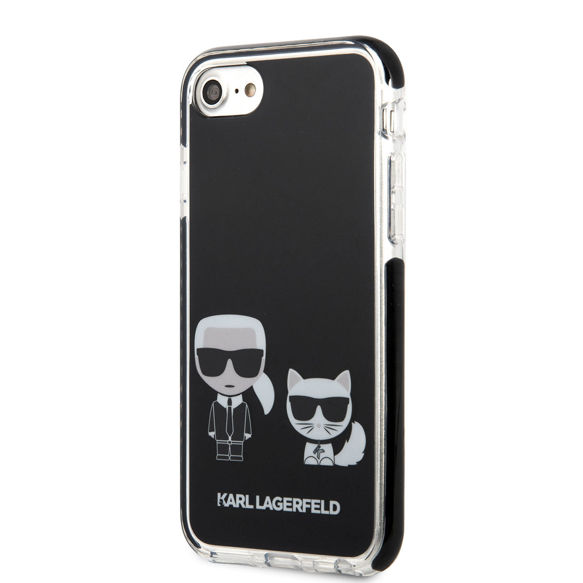 Apple iPhone SE 2022 Kılıf Karl Lagerfeld Kenarları Siyah Silikon K&C Dizayn Kapak Beyaz