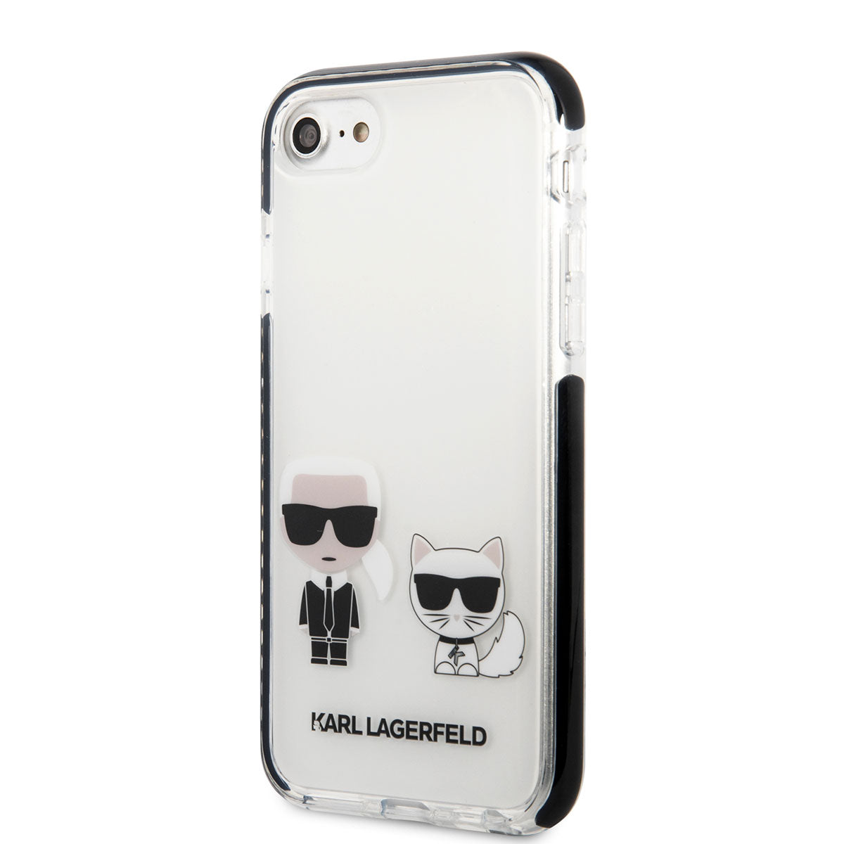 Apple iPhone SE 2022 Kılıf Karl Lagerfeld Kenarları Siyah Silikon K&C Dizayn Kapak Beyaz