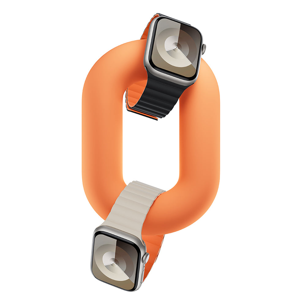 Apple Watch 10 46mm Benks Magnetik Tak Çıkar Silikon Strap Kayış Starlight-Turuncu