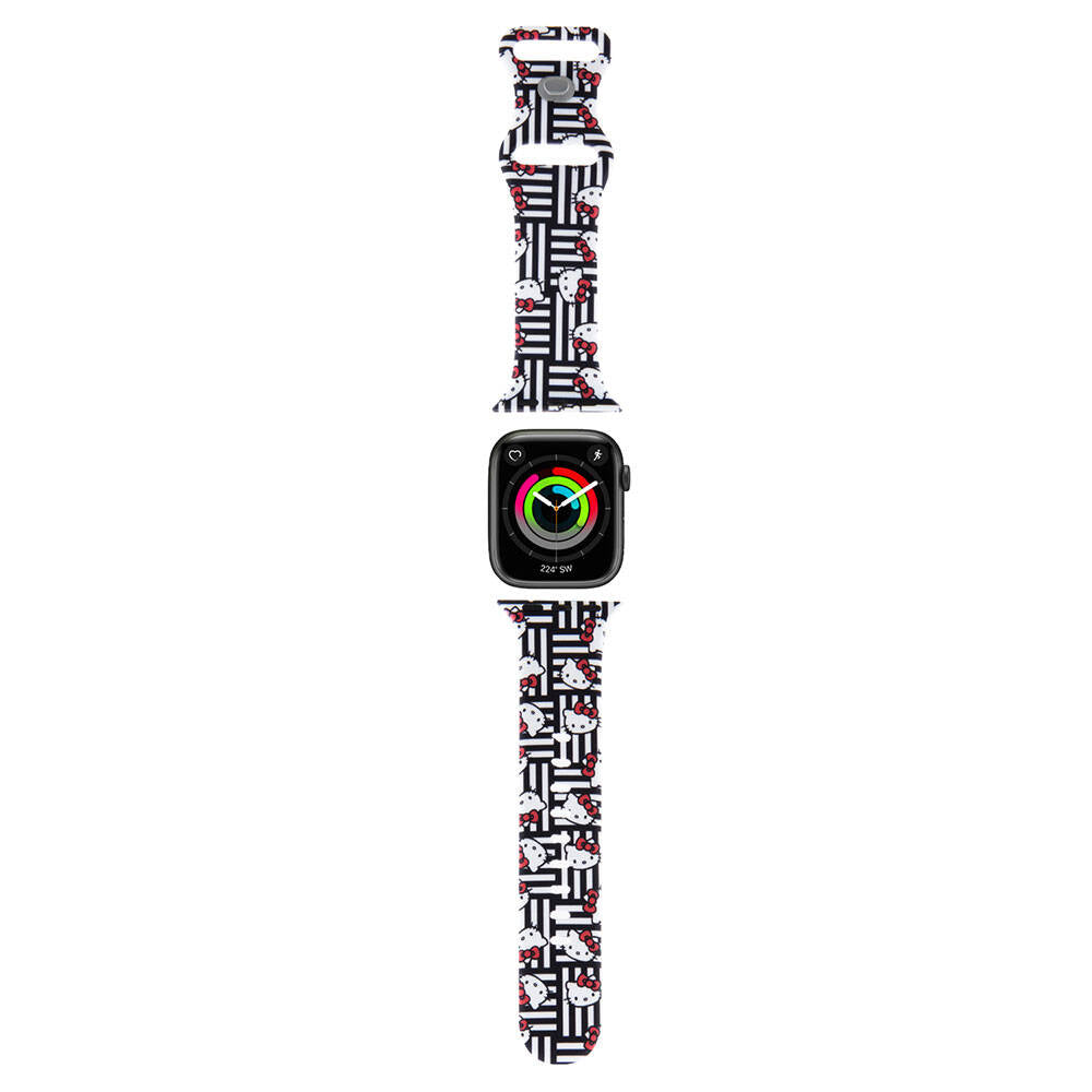 Apple Watch 38mm Hello Kitty Orjinal Lisanslı Çizgiler & Kitty Silikon Kordon Siyah