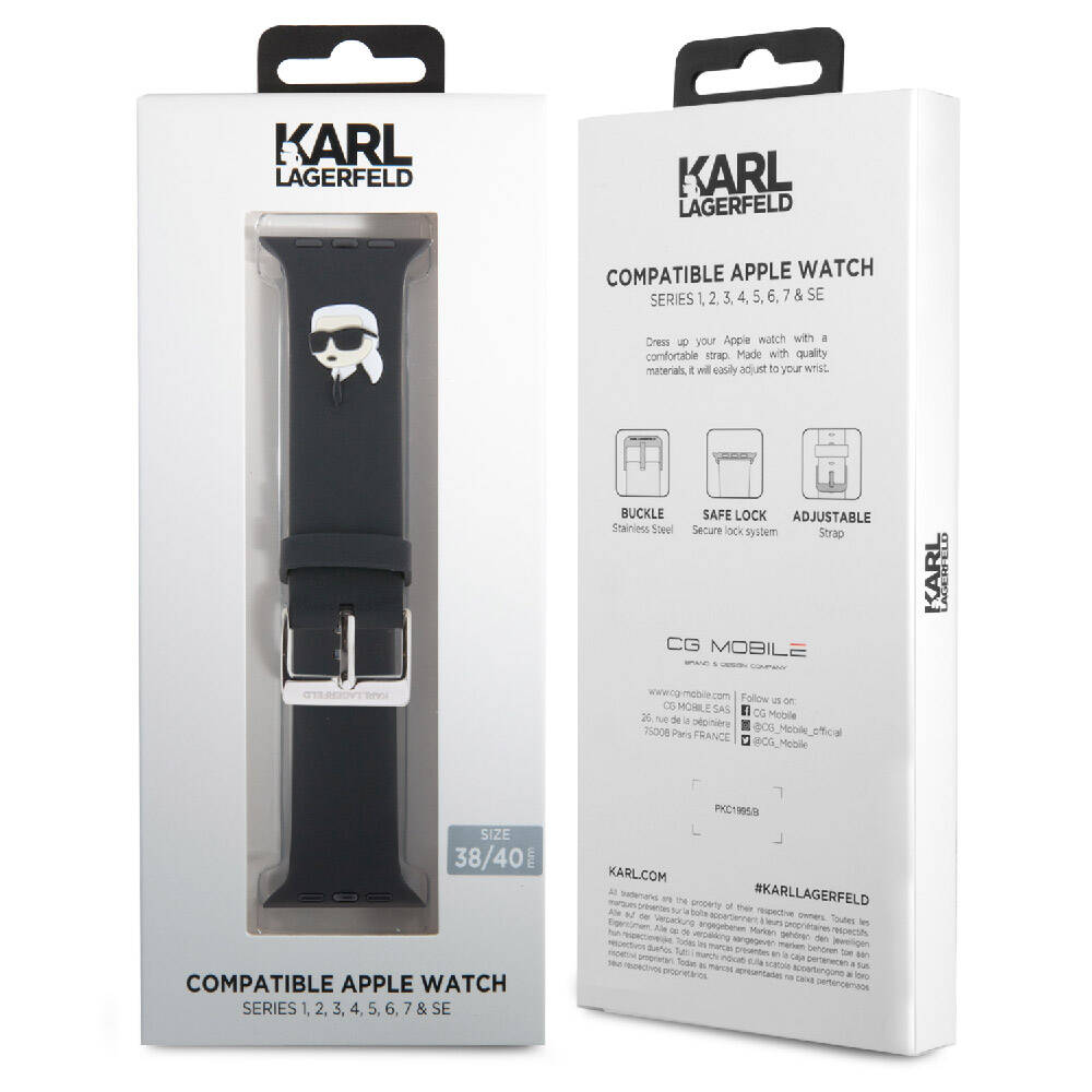Apple Watch 38mm Karl Lagerfeld Orjinal Lisanslı İkonik Karl Head Logolu Silikon Kordon Siyah