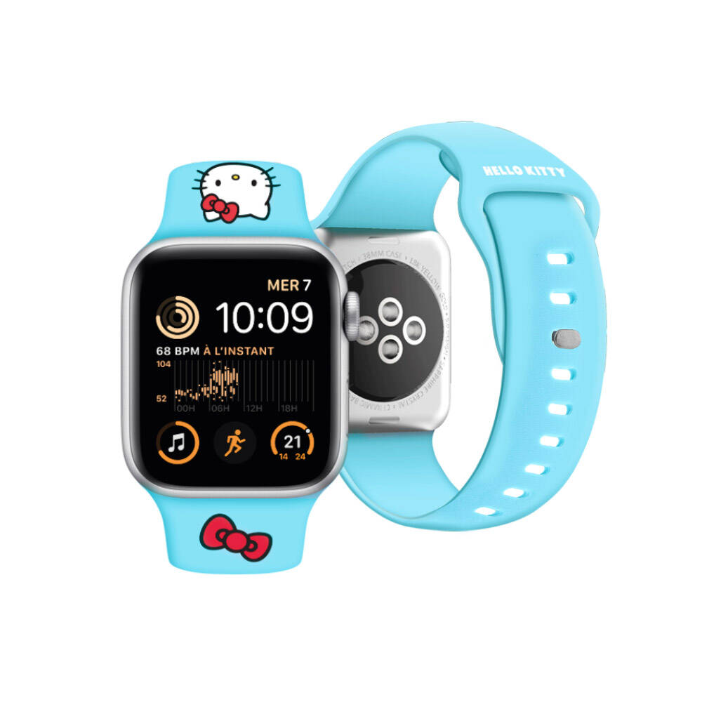 Apple Watch 40mm Hello Kitty Orjinal Lisanslı Yazı Logolu Fiyonk & Kitty Head Silikon Kordon Pembe