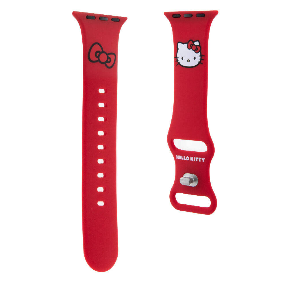 Apple Watch 40mm Hello Kitty Orjinal Lisanslı Yazı Logolu Fiyonk & Kitty Head Silikon Kordon Pembe