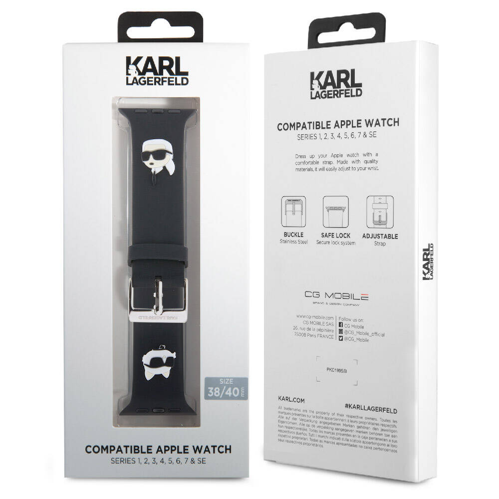 Apple Watch 40mm Karl Lagerfeld Orjinal Lisanslı İkonik Karl & Choupette Logolu Silikon Kordon Beyaz