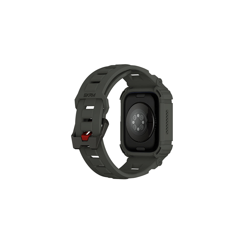 Apple Watch 44 mm Skinarma Mecha 2in1 TPU Kasa Koruyucu + Silikon Kordon Açık Gri