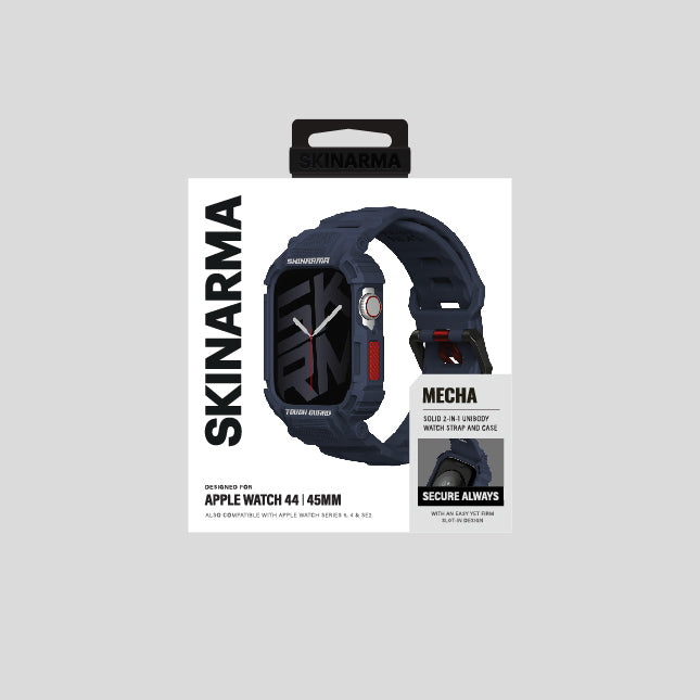 Apple Watch 44 mm Skinarma Mecha 2in1 TPU Kasa Koruyucu + Silikon Kordon Siyah