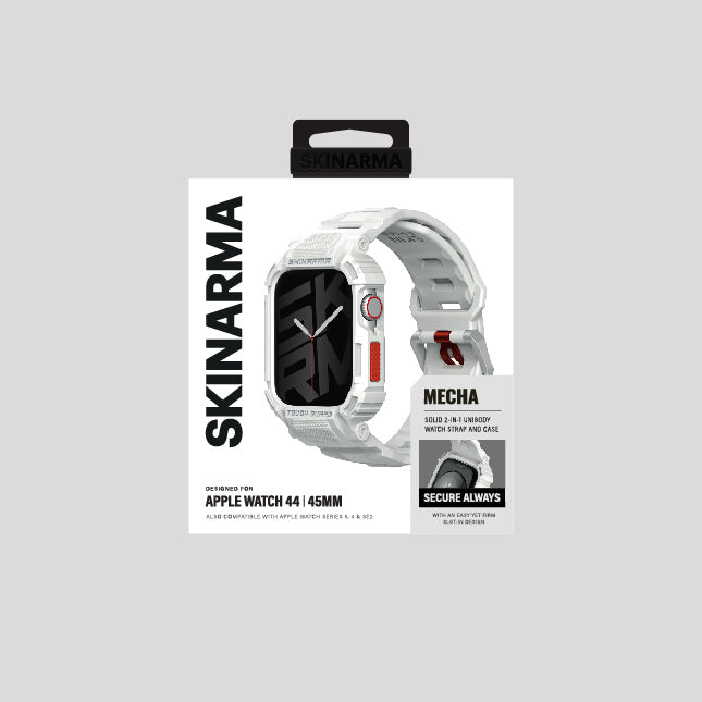 Apple Watch 44 mm Skinarma Mecha 2in1 TPU Kasa Koruyucu + Silikon Kordon Açık Gri