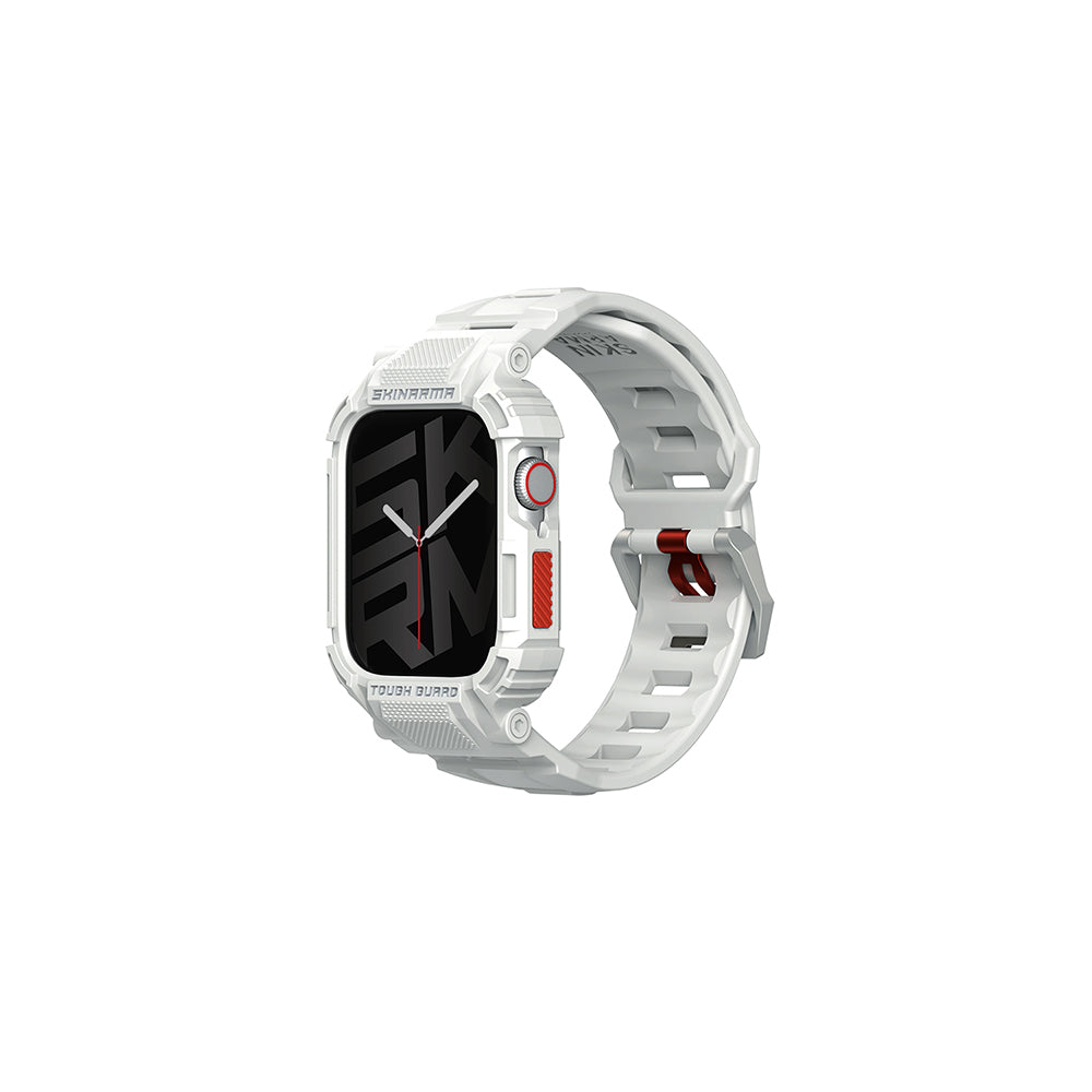 Apple Watch 44 mm Skinarma Mecha 2in1 TPU Kasa Koruyucu + Silikon Kordon Açık Gri