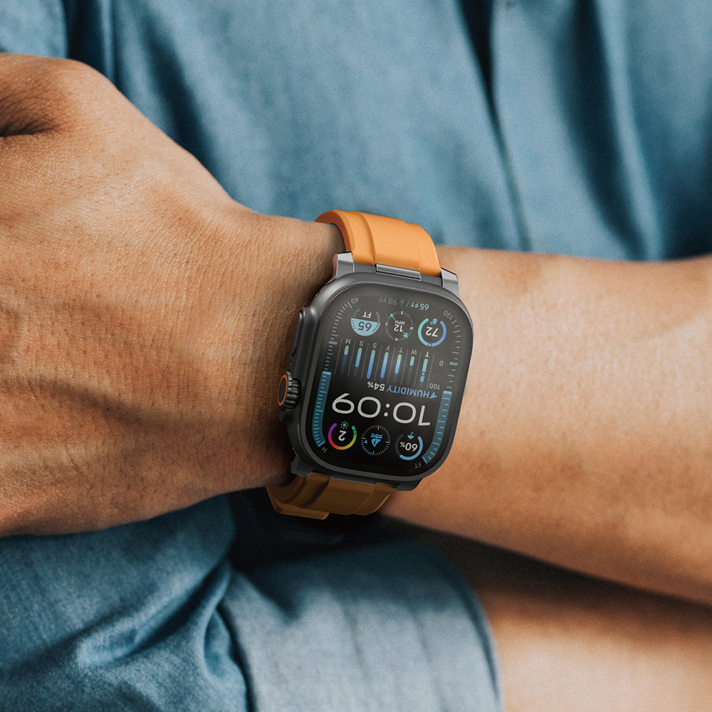 Apple Watch 44mm Amazingthing Titan Chrono Silikon Kordon Turuncu