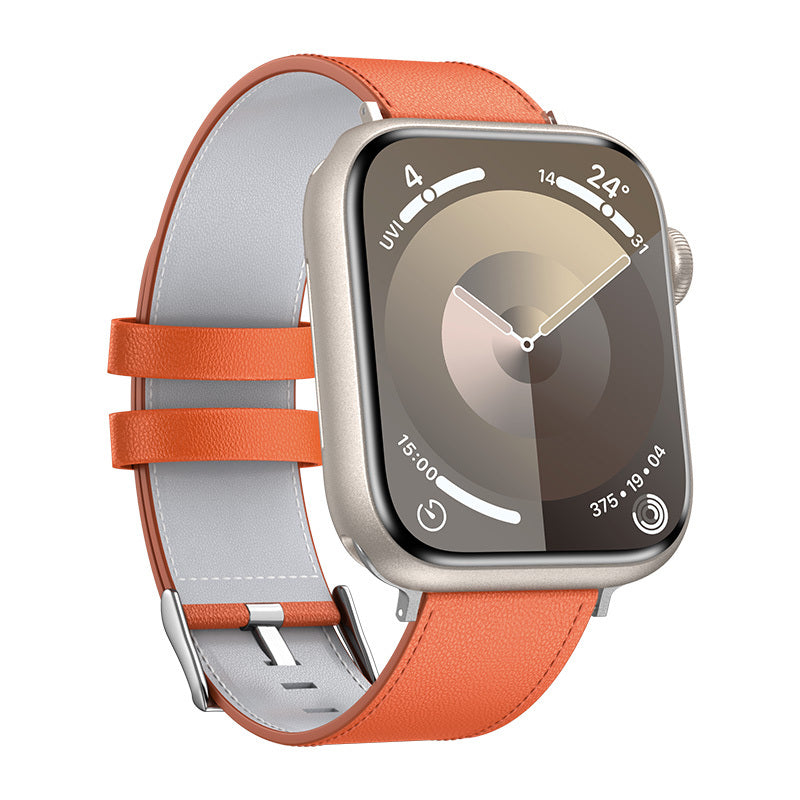 Apple Watch 44mm Benks Vintage Genuine Leather Serisi Deri Kordon Strap Kayış Turuncu