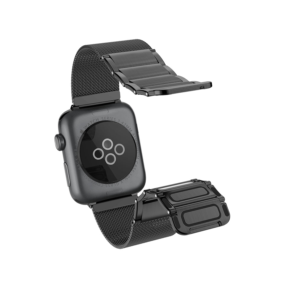 Apple Watch 44mm Raptic Classic Plus Serisi Magnetik Metal Hasır Kordon Siyah