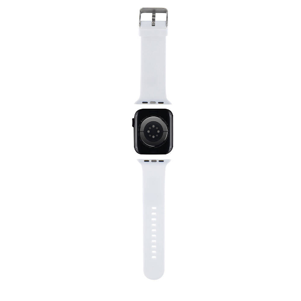 Apple Watch 7 45mm Karl Lagerfeld Orjinal Lisanslı İkonik Karl & Choupette Logolu Silikon Kordon Beyaz