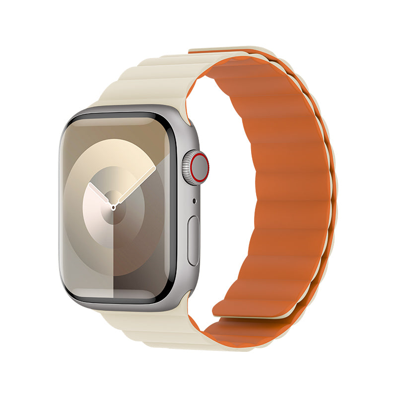 Apple Watch Ultra 49mm Benks Magnetik Tak Çıkar Silikon Strap Kayış Starlight-Turuncu
