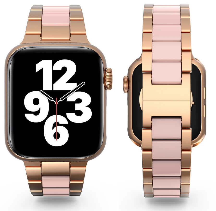 Apple Watch Ultra 49mm Kordon Wiwu Resin Steel Belt Metal Strap Kayış Pembe