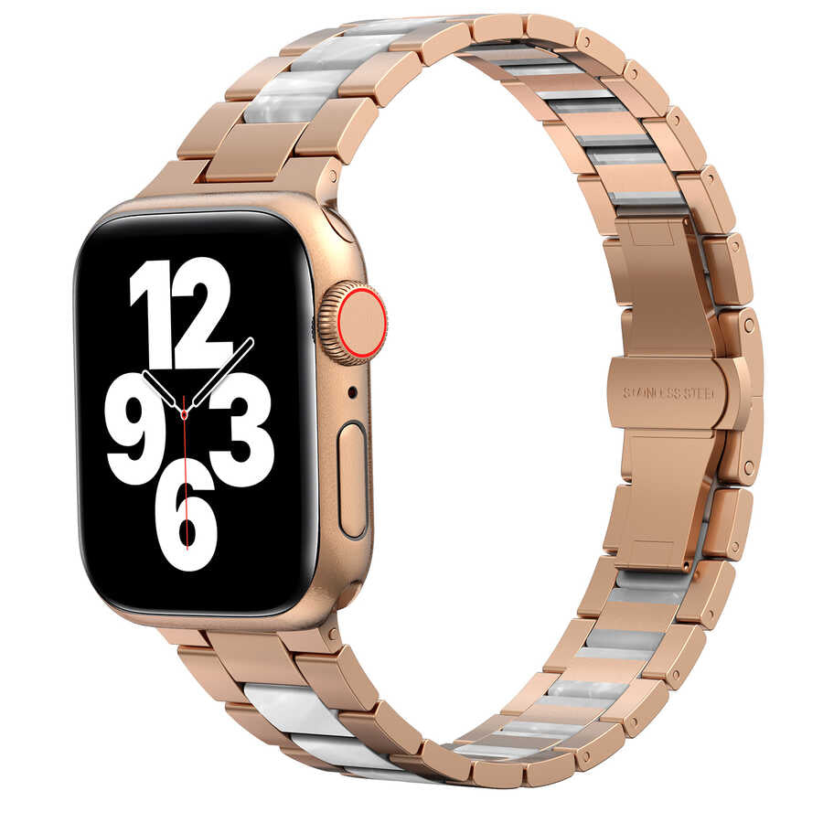 Apple Watch Ultra 49mm Kordon Wiwu Resin Steel Belt Metal Strap Kayış Gold