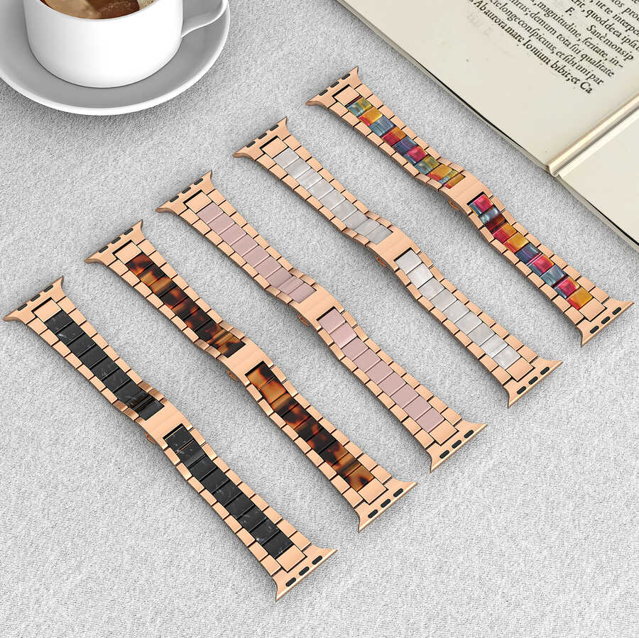 Apple Watch Ultra 49mm Kordon Wiwu Resin Steel Belt Metal Strap Kayış Gold