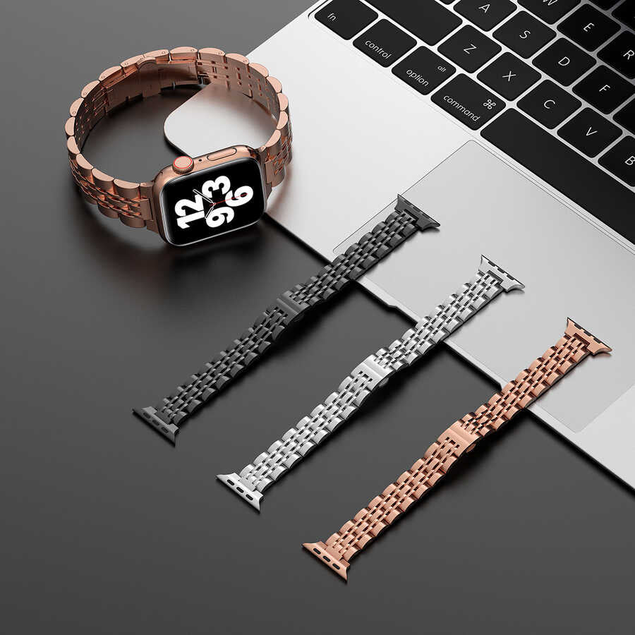 Apple Watch Ultra 49mm Kordon Wiwu Seven Beads Steel Belt Metal Strap Kayış Gold