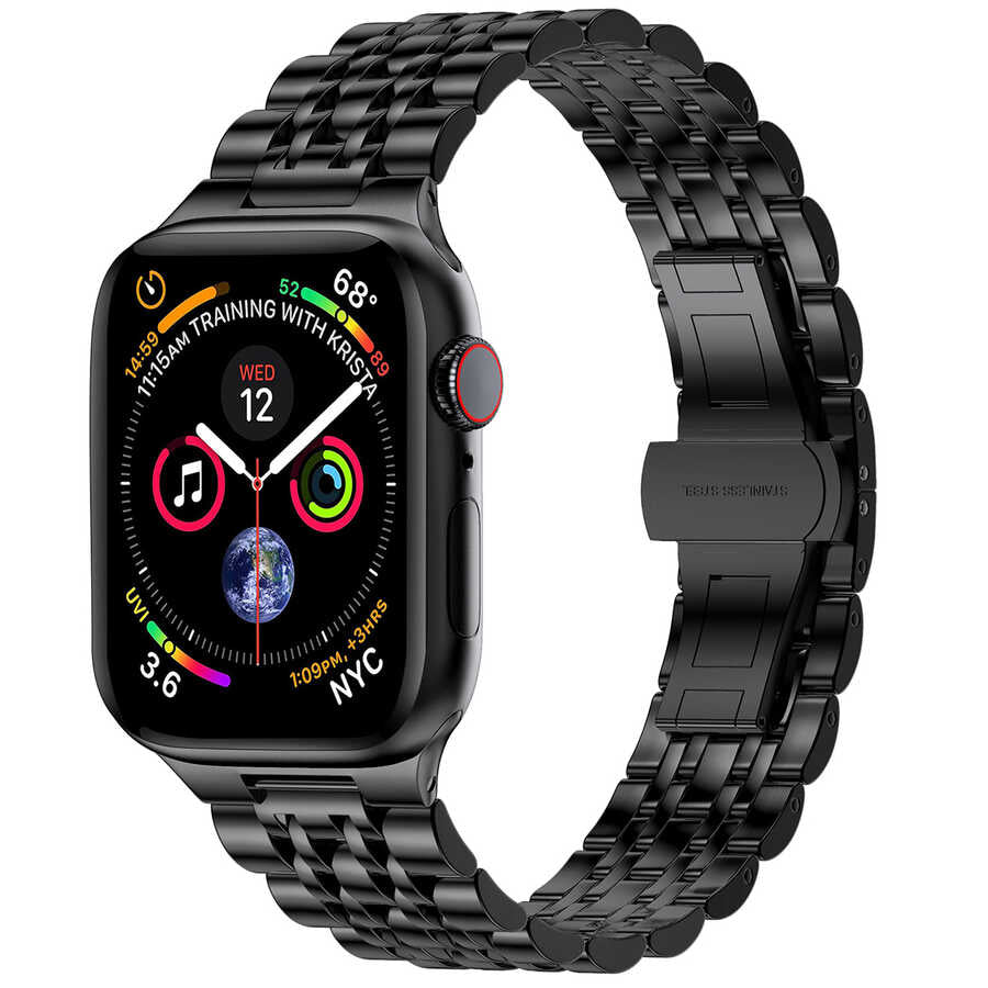 Apple Watch Ultra 49mm Kordon Wiwu Seven Beads Steel Belt Metal Strap Kayış Siyah