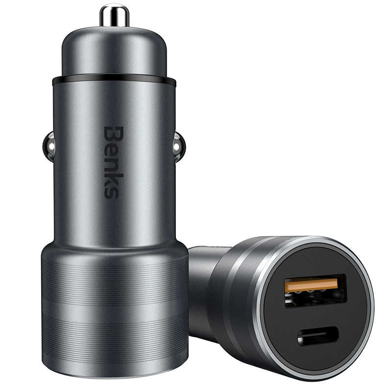 Benks C28 Fast Charging PD Araç Şarj Aleti Gri
