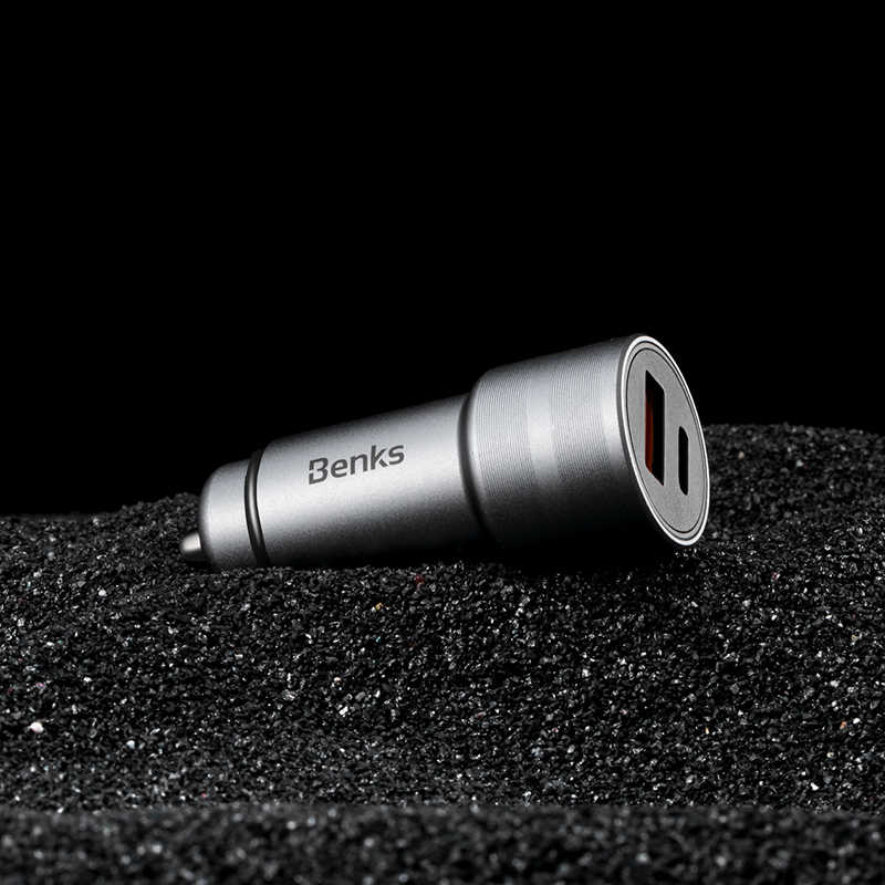 Benks C28 Fast Charging PD Araç Şarj Aleti Gri
