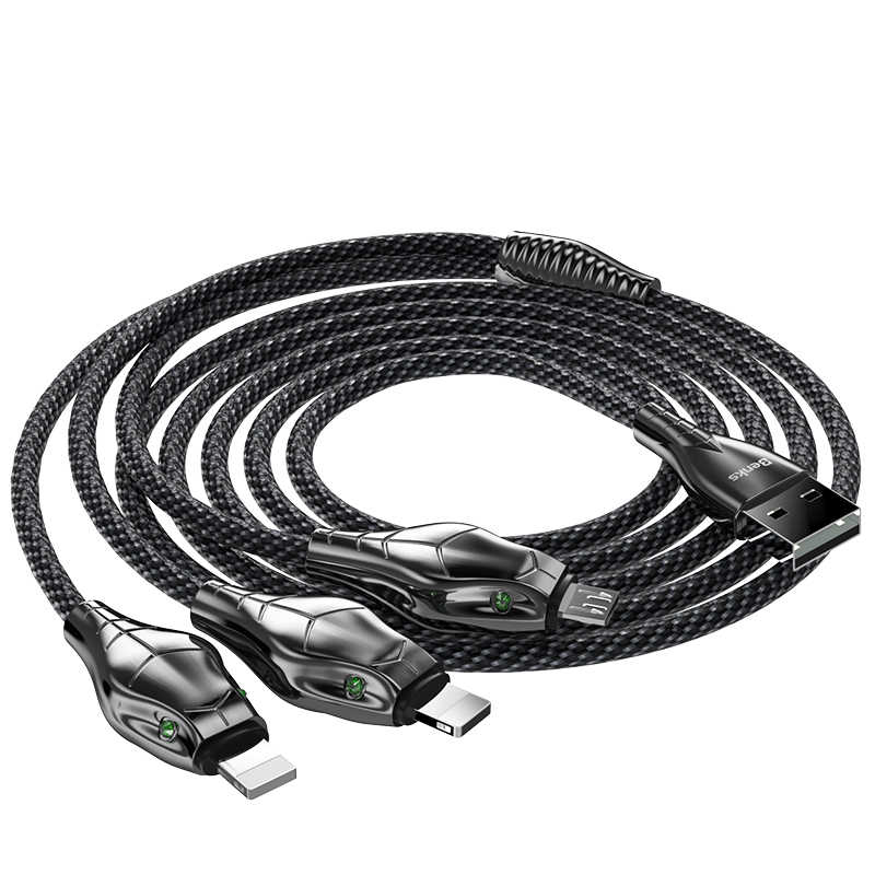 Benks D27 3 in 1 Snake Lightning+Lightning+Micro Kablo 1.5M Gri