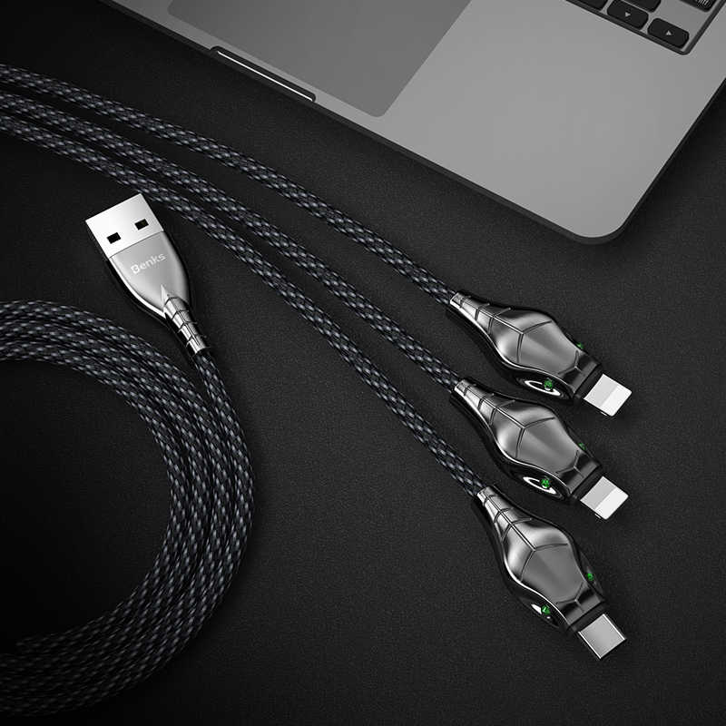 Benks D27 3 in 1 Snake Lightning+Lightning+Type-C Kablo 1.5M Gri